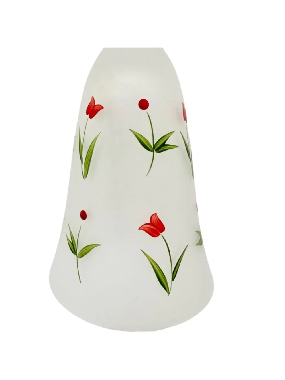 Hand Painted Frosted Glass Bell Red Tulips Green Leaves Made in Hungary 8.5